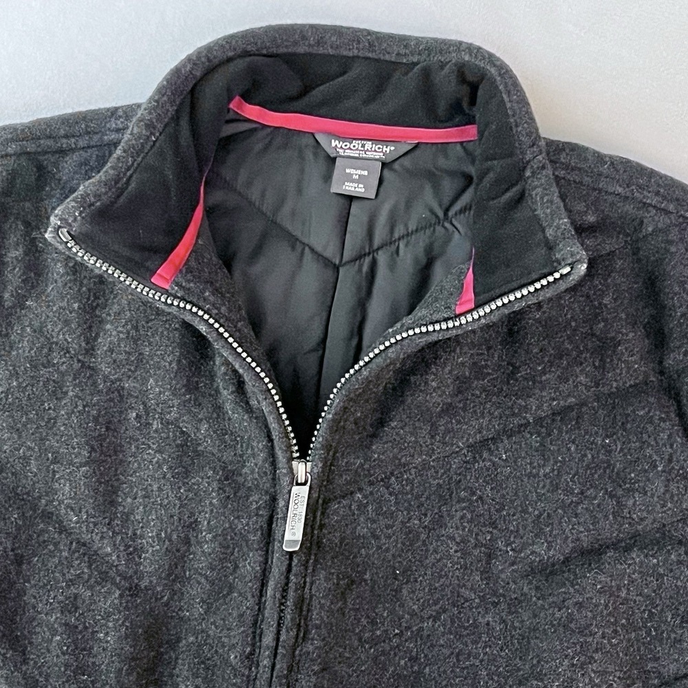 Woolrich Women's Wool Jacket Charcoal Heather Full Zip‎ Nylon Lined Coat Medium